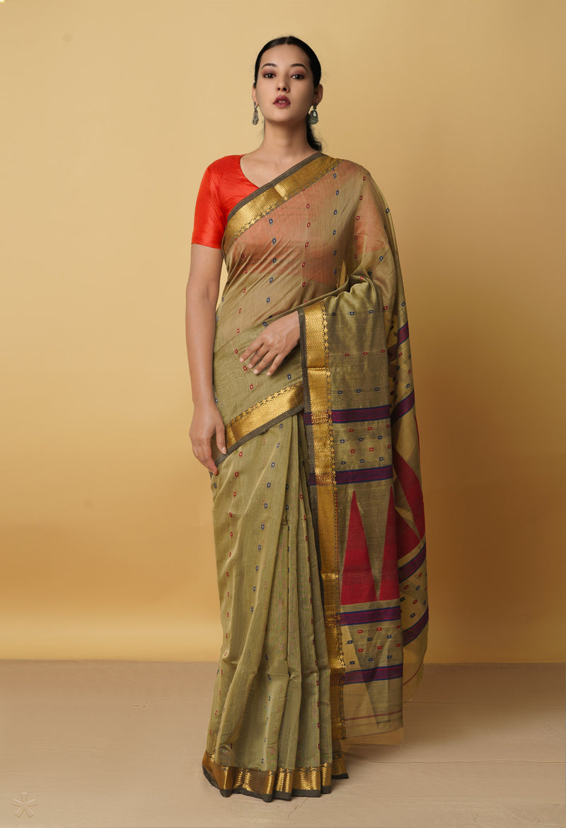 Green Pure Handloom Maheshwari Sico Saree-UNM66311