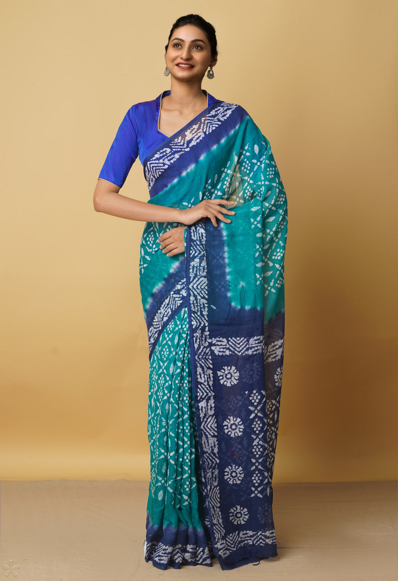 Green Pure Batik Kota Cotton Saree-UNM66312
