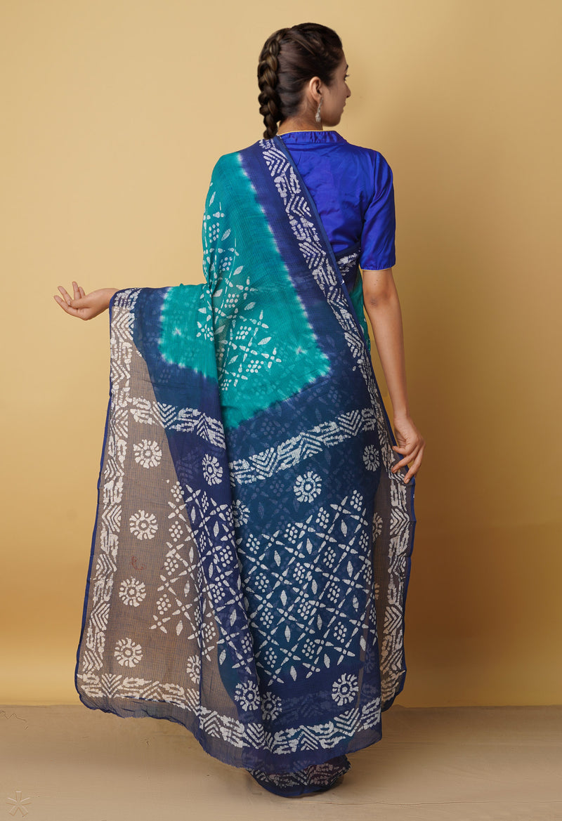 Green Pure Batik Kota Cotton Saree-UNM66312