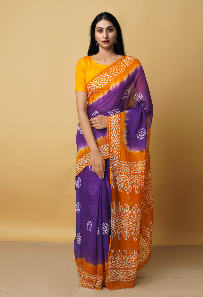 Purple Pure Batik Kota Cotton Saree-UNM66314
