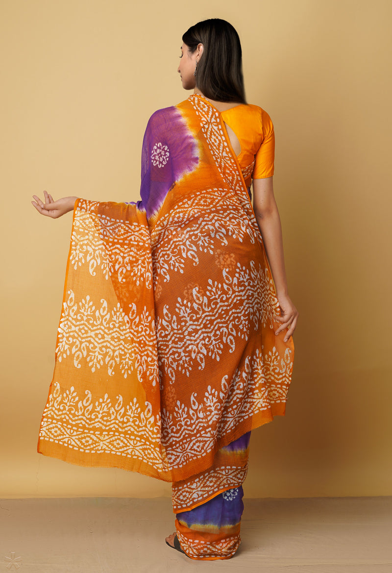 Purple Pure Batik Kota Cotton Saree-UNM66314