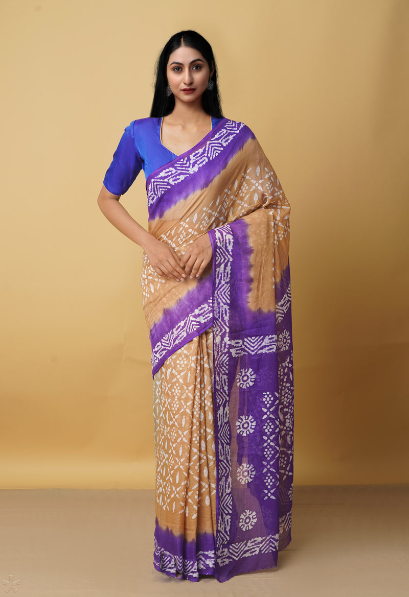 Brown Pure Batik Kota Cotton Saree-UNM66318