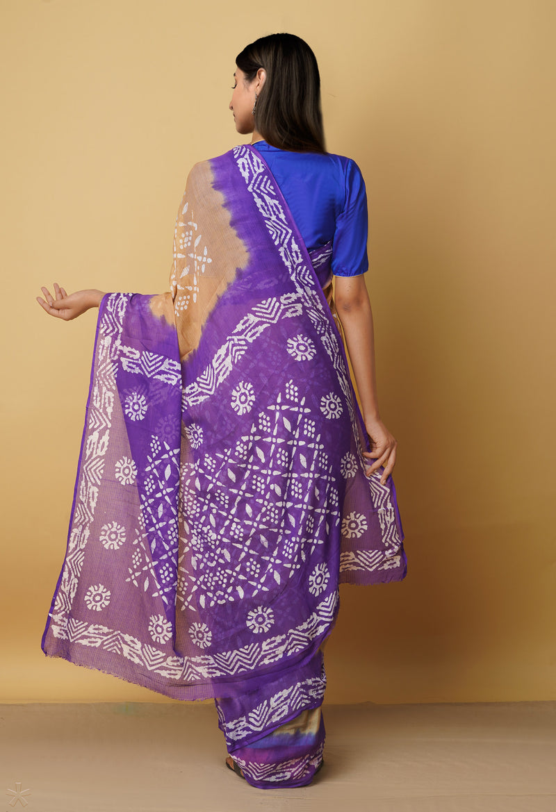 Brown Pure Batik Kota Cotton Saree-UNM66318