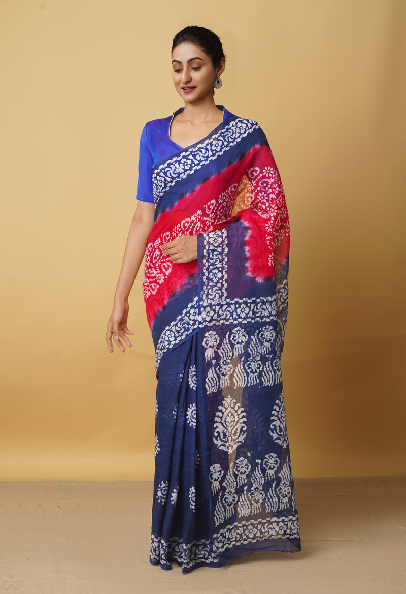 Pink Pure Batik Kota Cotton Saree-UNM66322