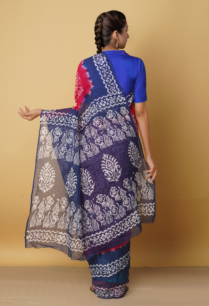 Pink Pure Batik Kota Cotton Saree-UNM66322