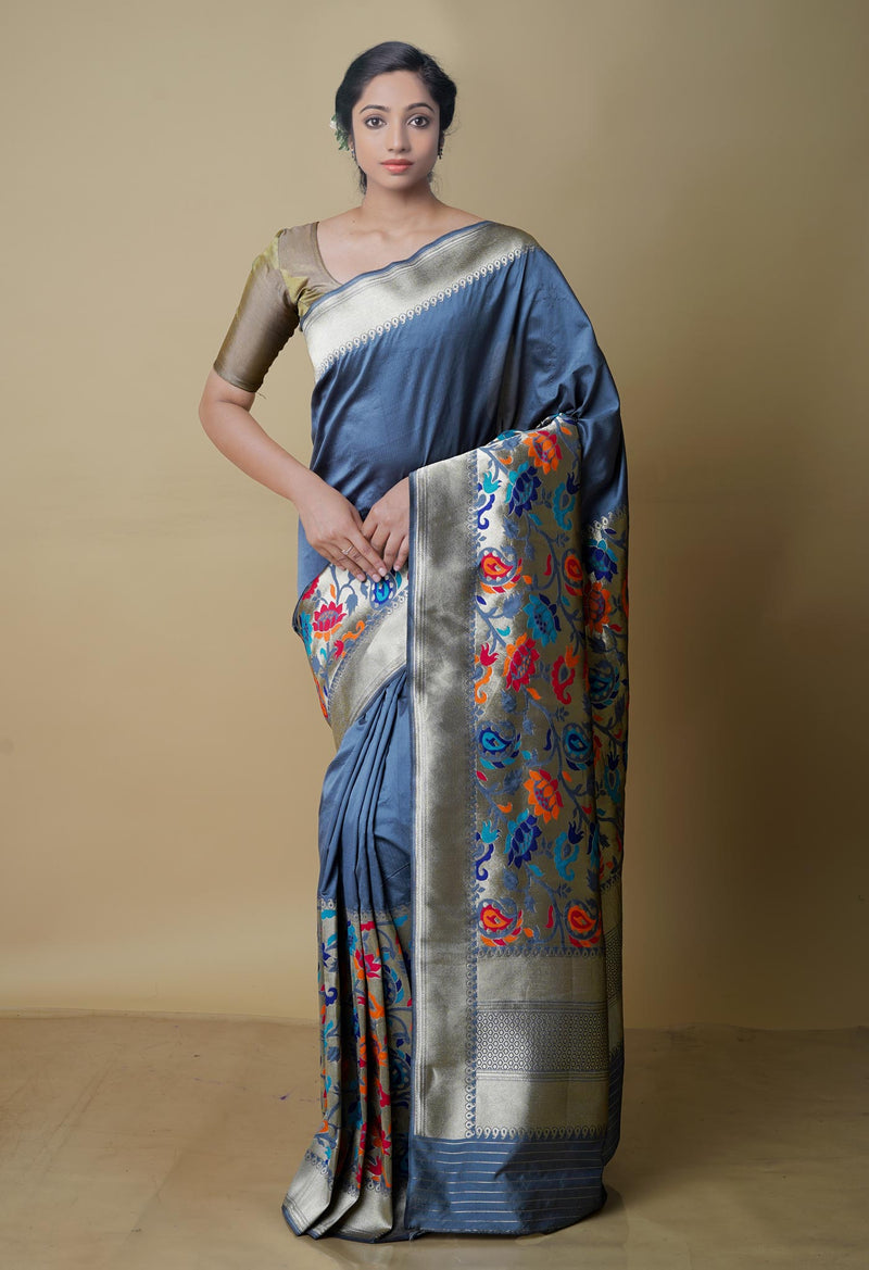 Grey Banarasi Silk Saree-UNM66354