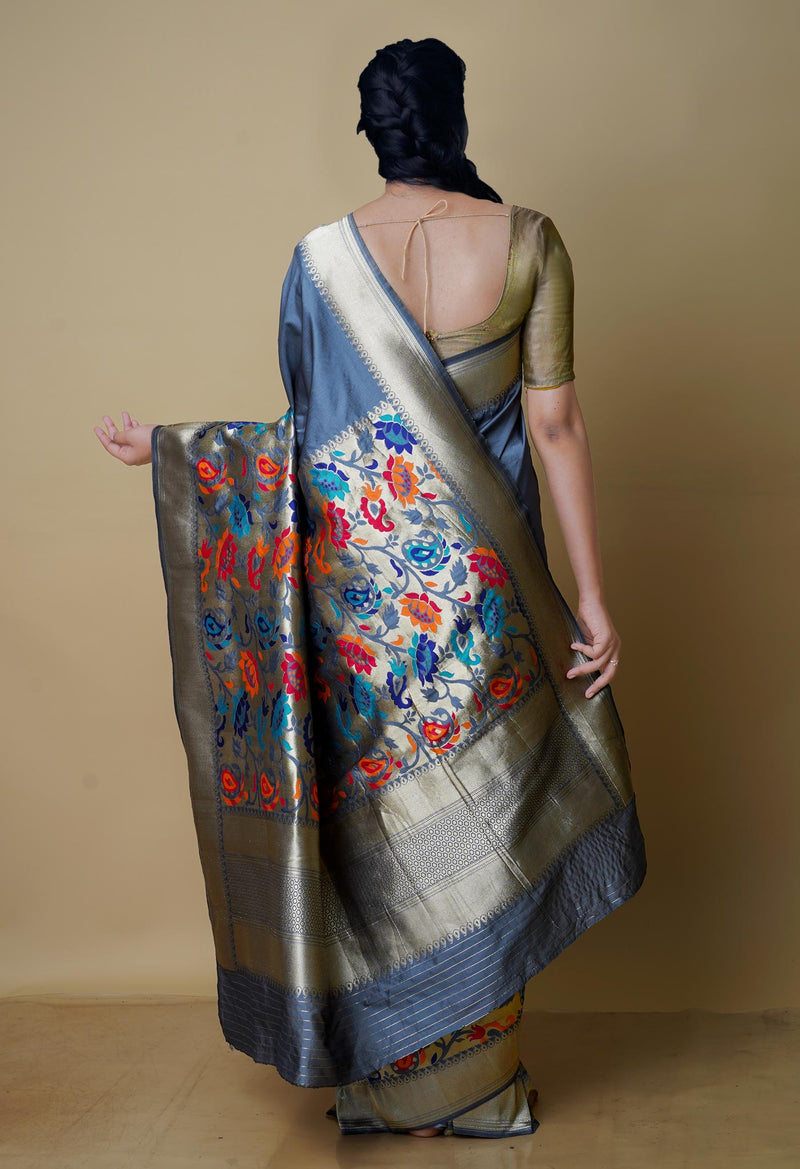 Grey Banarasi Silk Saree-UNM66354
