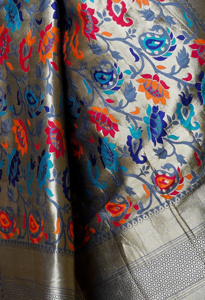 Grey Banarasi Silk Saree-UNM66354