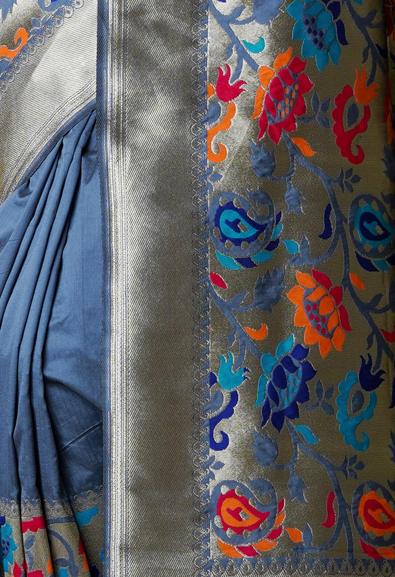 Grey Banarasi Silk Saree-UNM66354