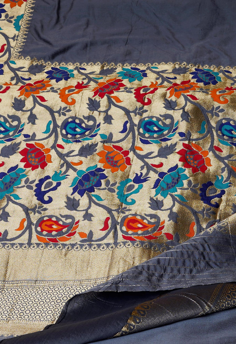 Grey Banarasi Silk Saree-UNM66354