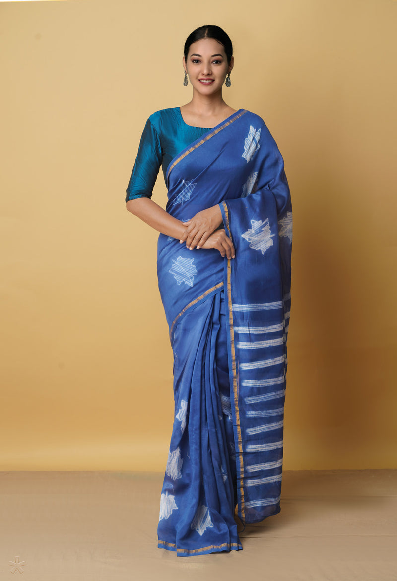 Blue  Rich Pen Shibori Chanderi Sico Saree-UNM66377