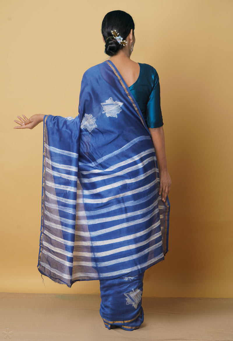 Blue  Rich Pen Shibori Chanderi Sico Saree-UNM66377