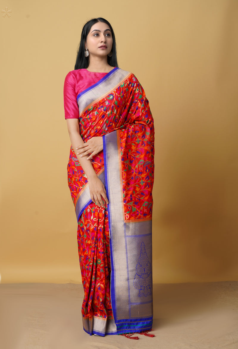 Maroon  Block Printed Paithani  Sico Saree-UNM66390