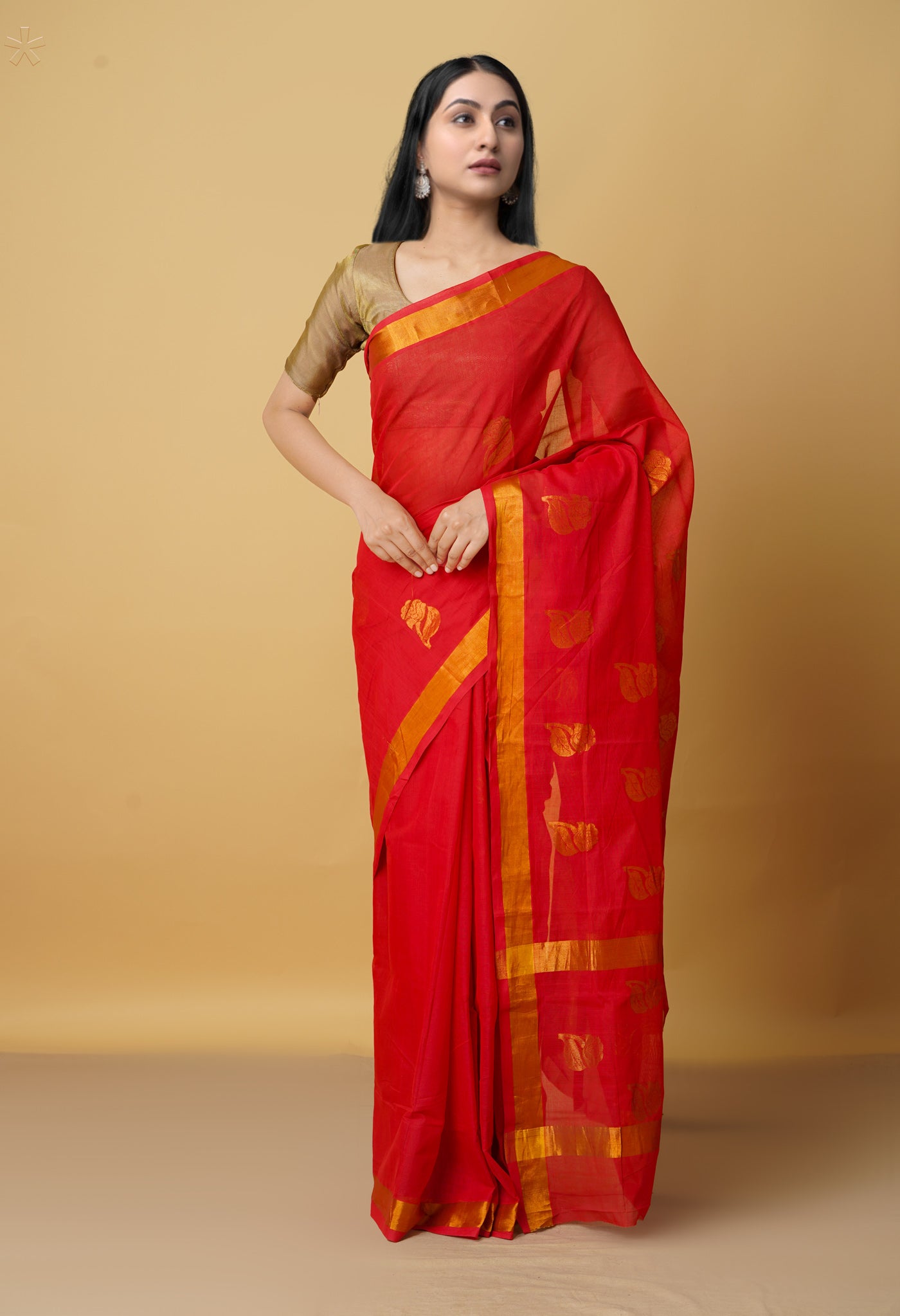 Red Pure Uppada Pattu Silk Cotton Saree-UNM66391