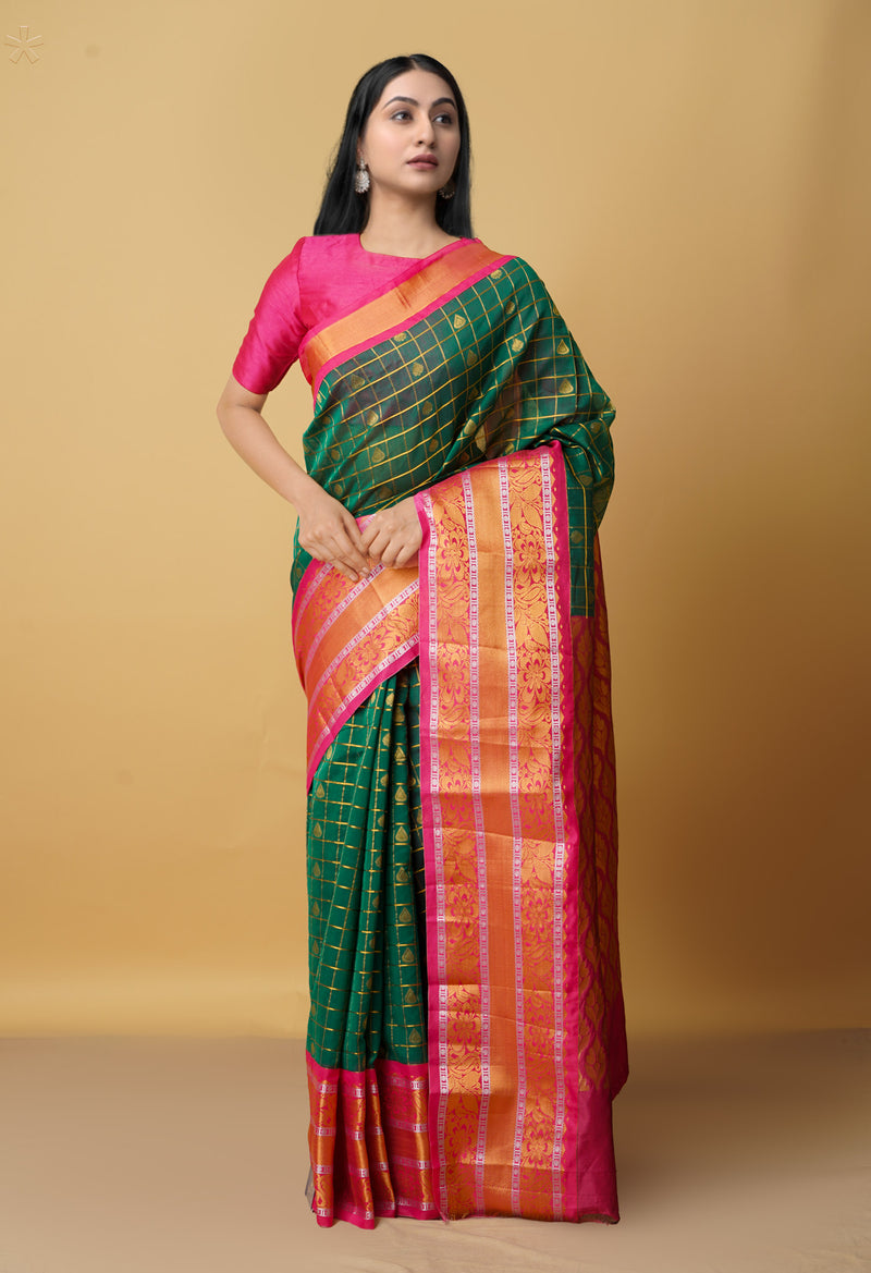 Green  Kanjivaram Silk Cotton Saree-UNM66392