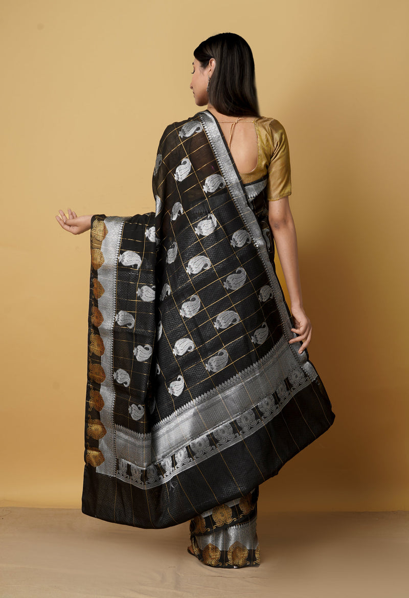 Black  Banarasi Silk Cotton Saree-UNM66395