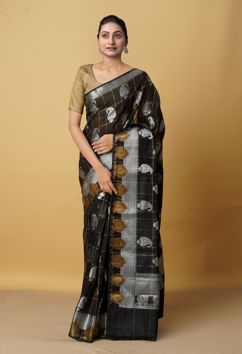 Black  Banarasi Silk Cotton Saree-UNM66395