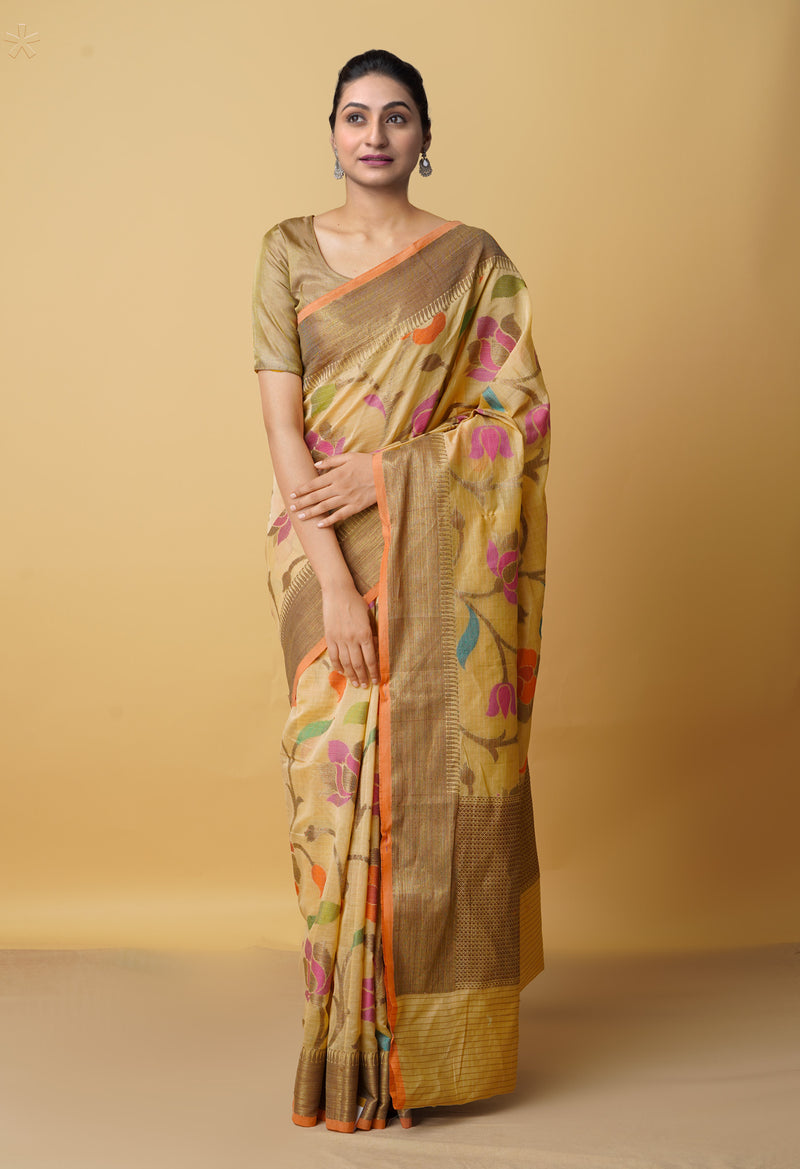 Brown  Banarasi Silk Cotton Saree-UNM66396