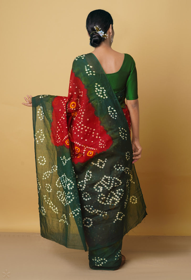 Maroon Pure Bandhani Cotton Saree-UNM66411
