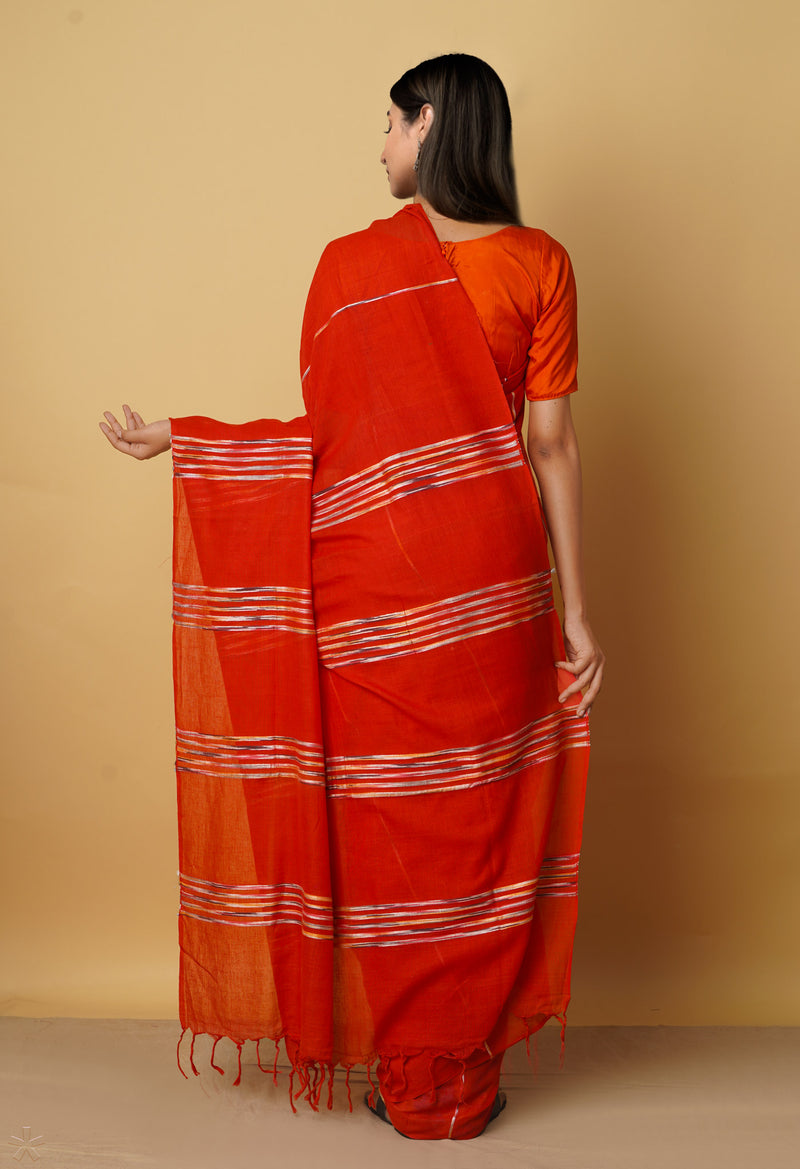 Red Pure Handloom Mangalagiri Cotton Saree-UNM66429
