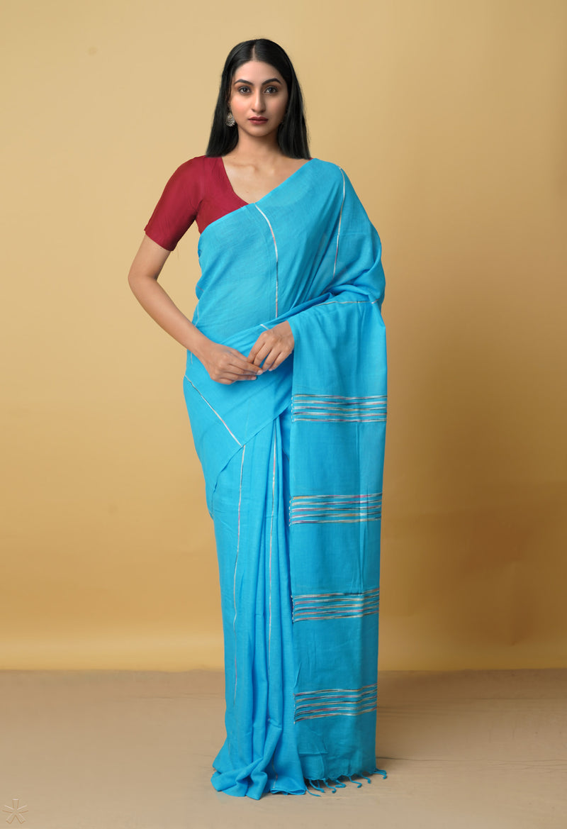 Blue Pure Handloom Chettinad Cotton Saree-UNM66431