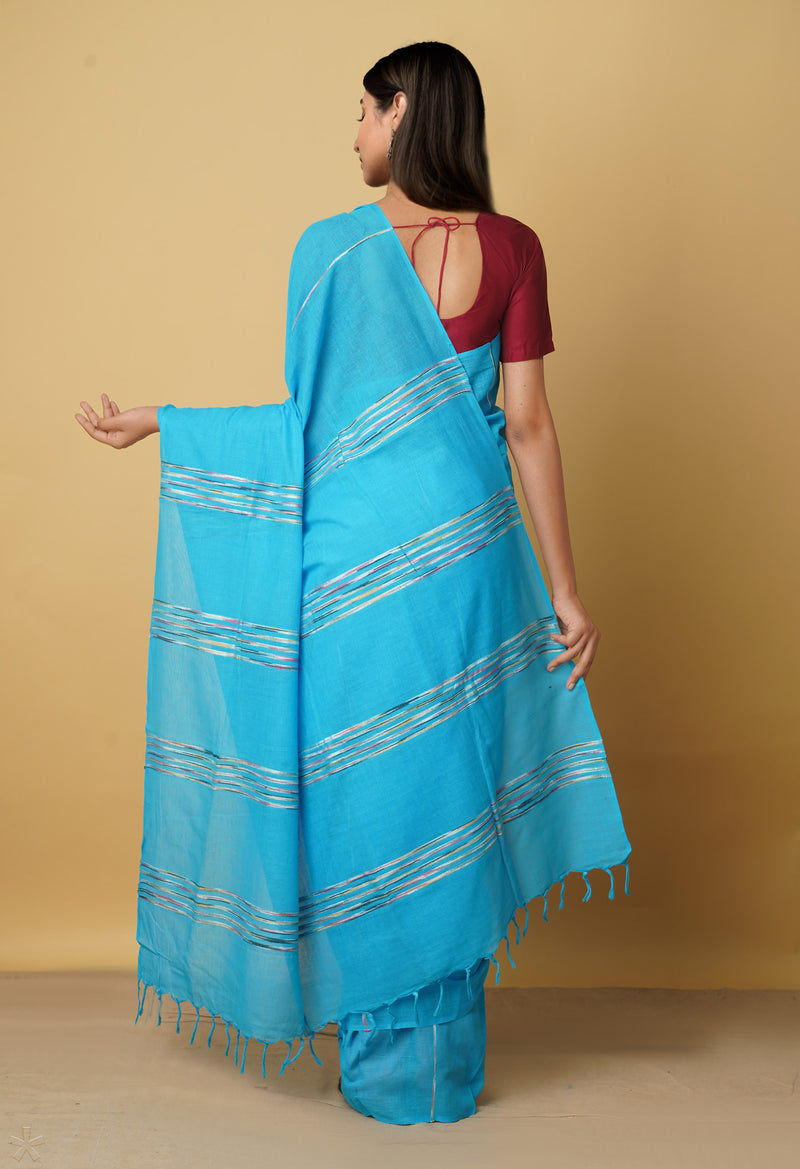 Blue Pure Handloom Chettinad Cotton Saree-UNM66431