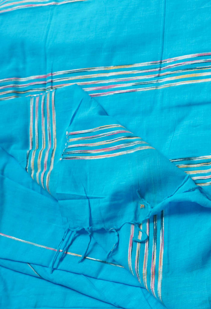 Blue Pure Handloom Chettinad Cotton Saree-UNM66431