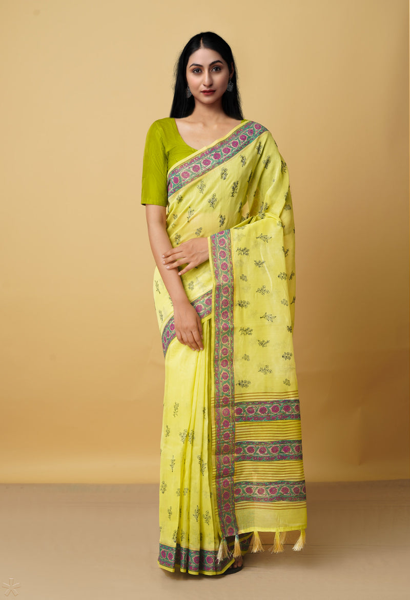 Green Cross Stitched Embroidered Sico Saree-UNM66457
