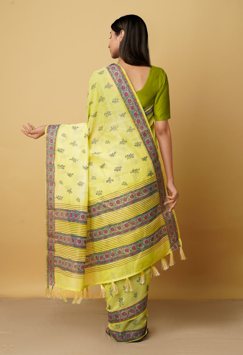 Green Cross Stitched Embroidered Sico Saree-UNM66457