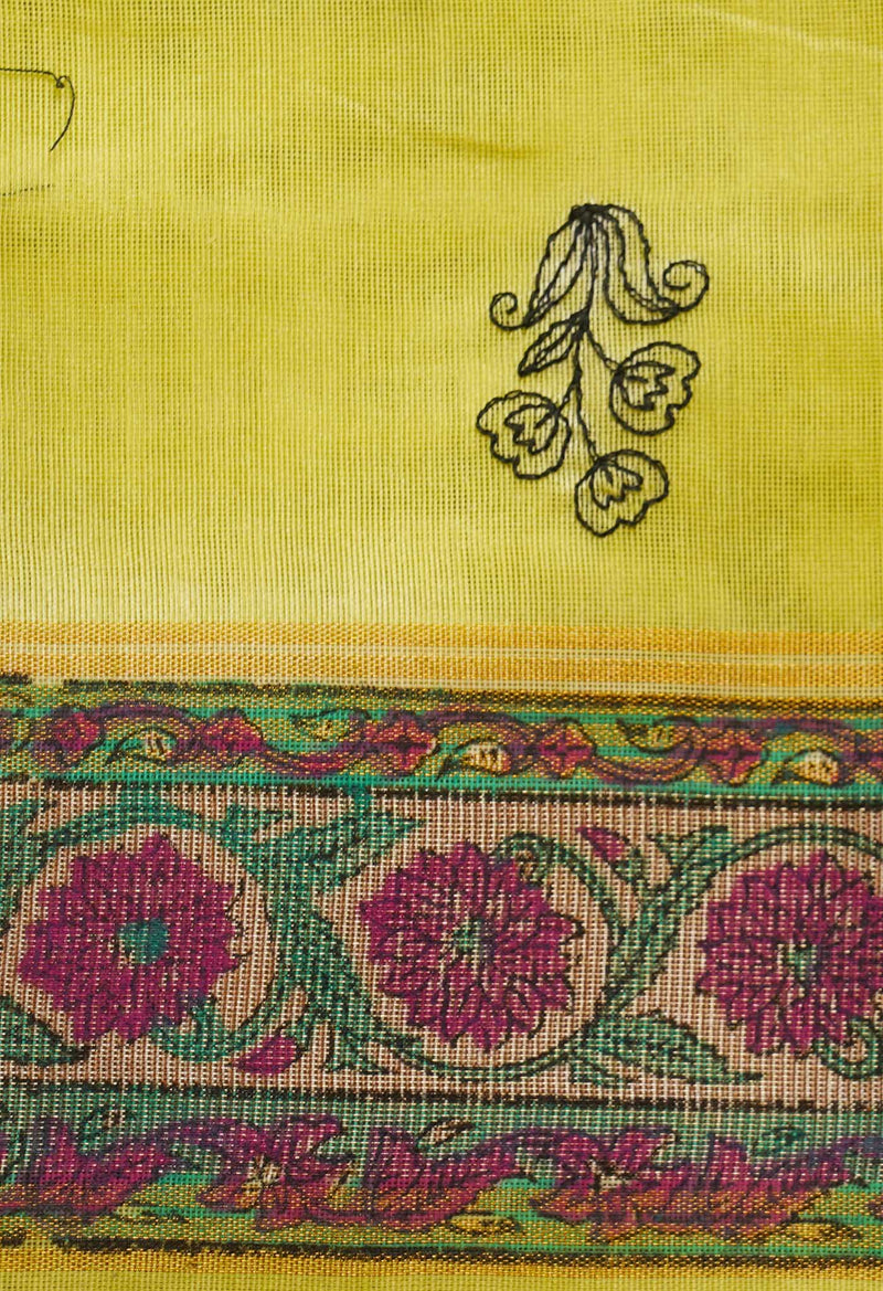 Green Cross Stitched Embroidered Sico Saree-UNM66457