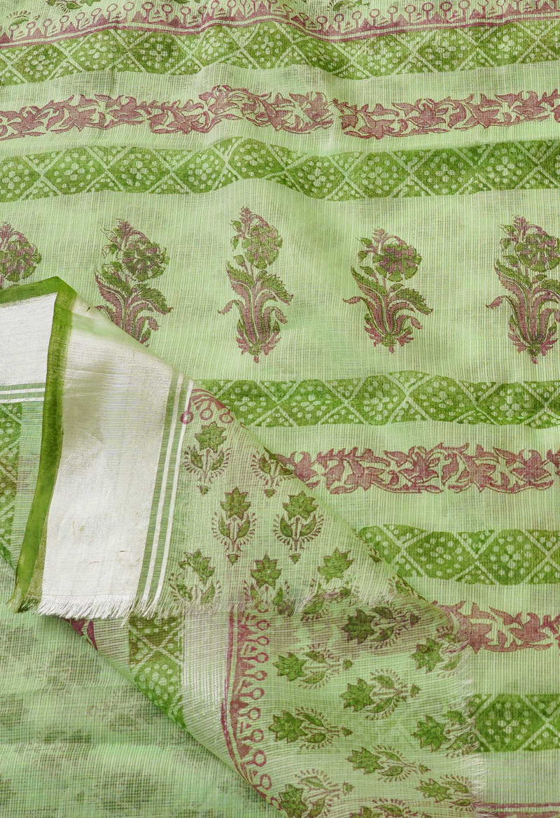 Green Pure Kota Block Printed Cotton Saree-UNM66468