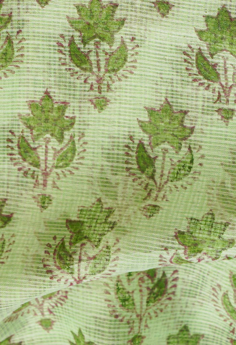 Green Pure Kota Block Printed Cotton Saree-UNM66468