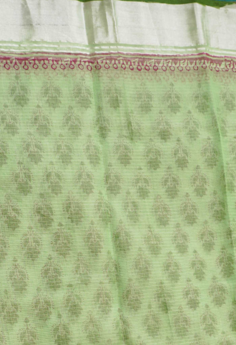Green Pure Kota Block Printed Cotton Saree-UNM66468