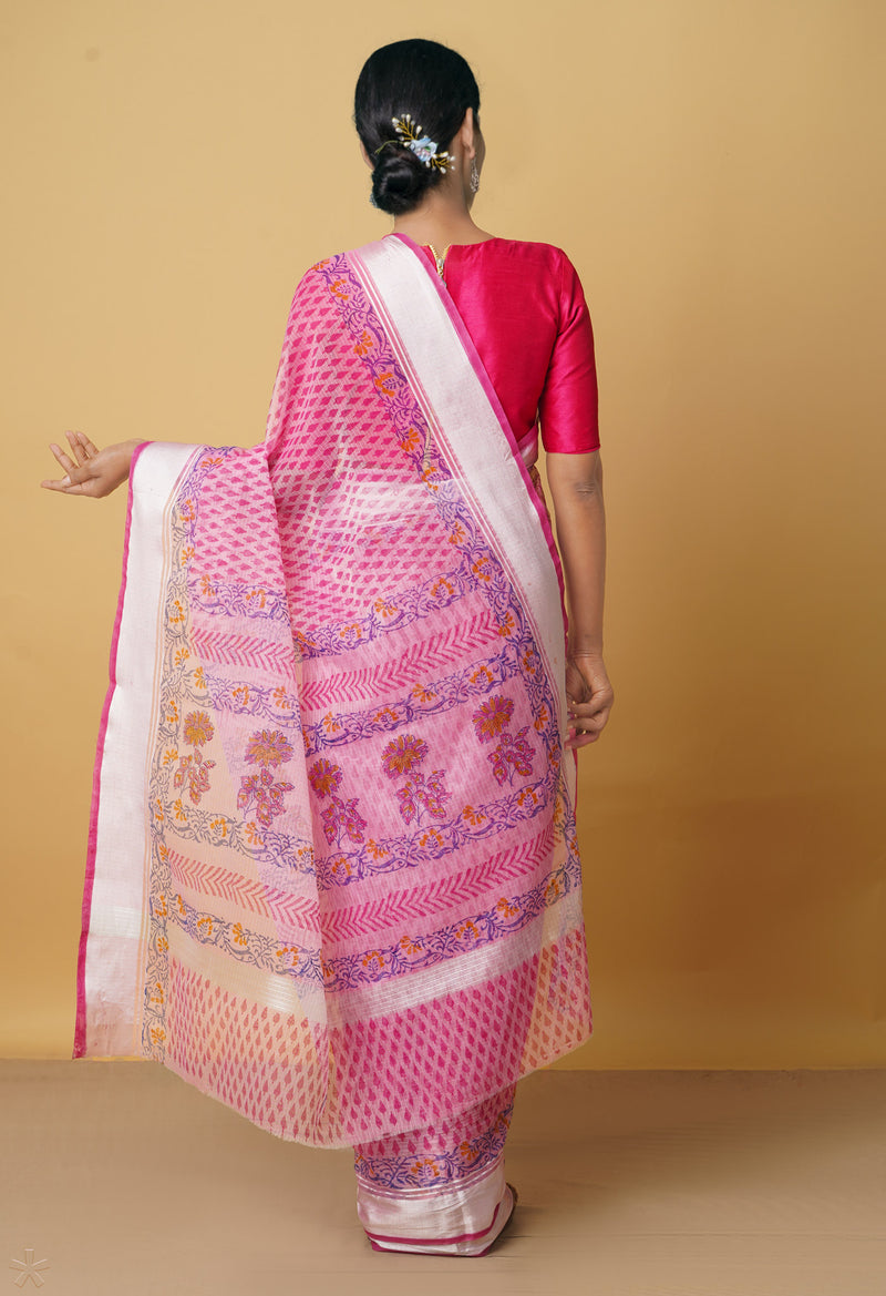 Pink Pure Kota Block Printed Cotton Saree-UNM66479