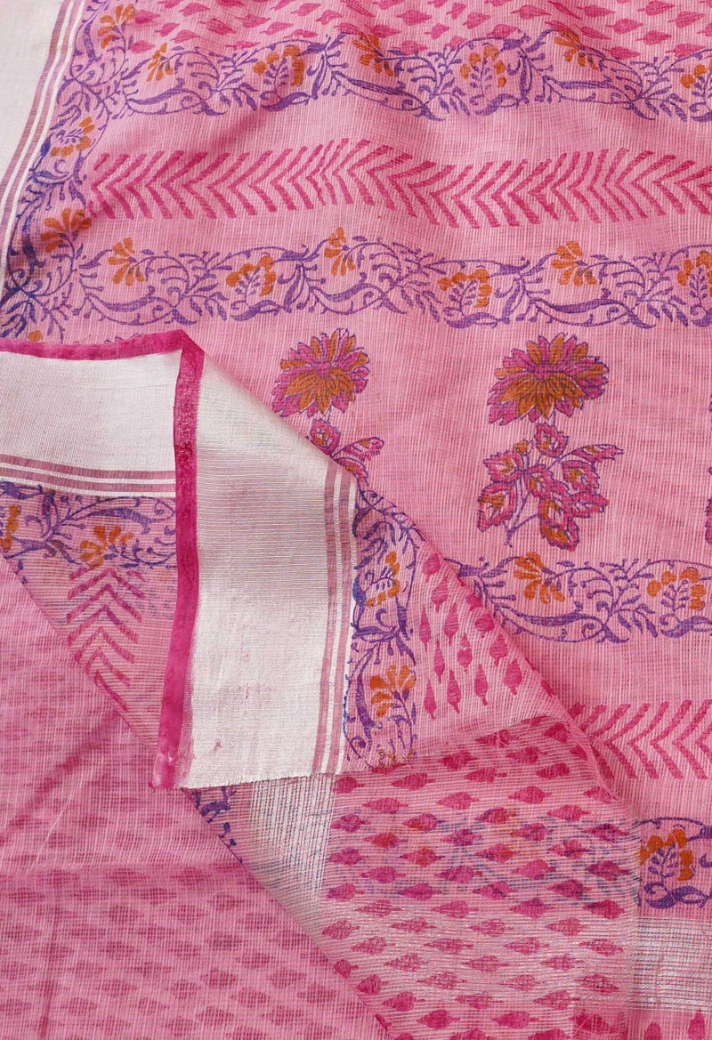 Pink Pure Kota Block Printed Cotton Saree-UNM66479