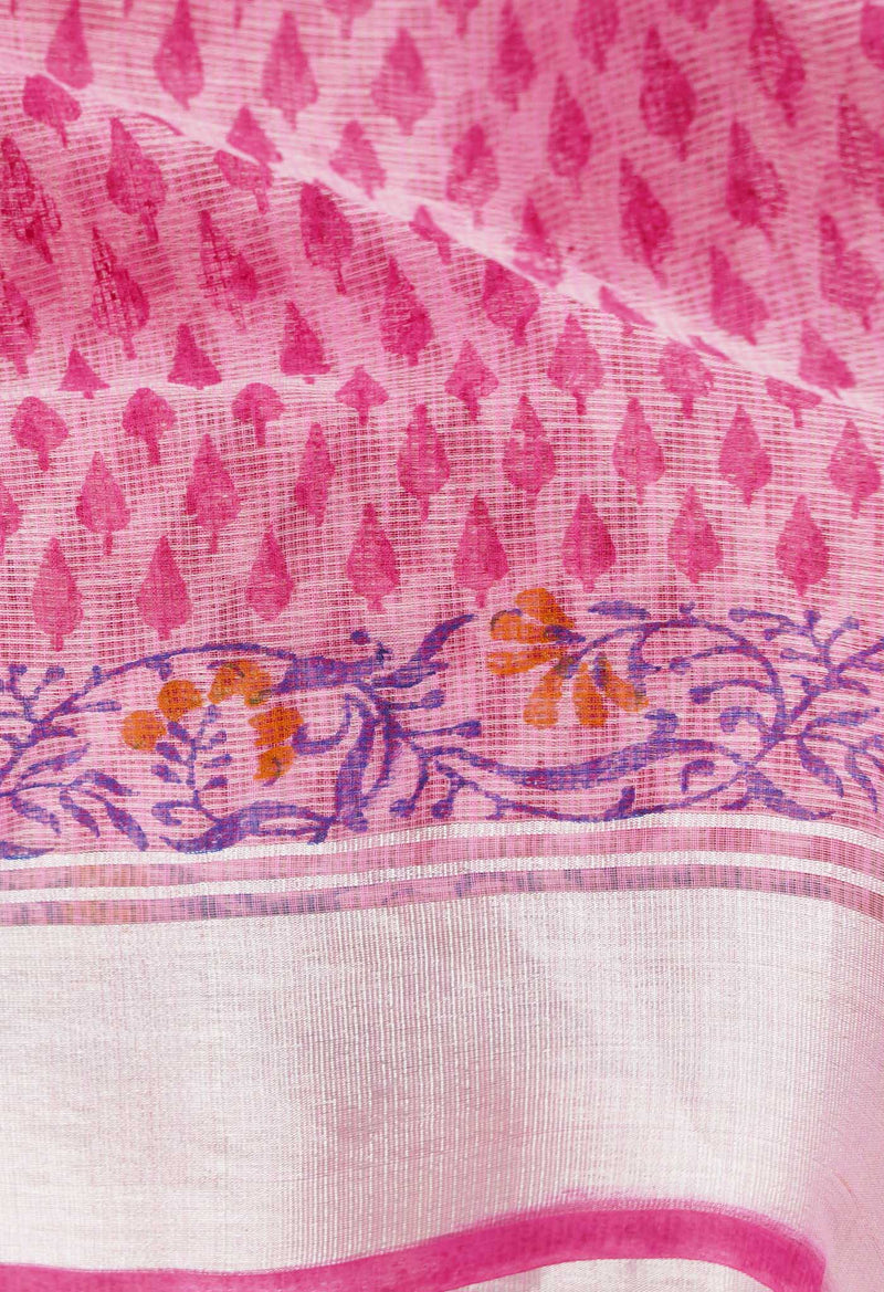 Pink Pure Kota Block Printed Cotton Saree-UNM66479