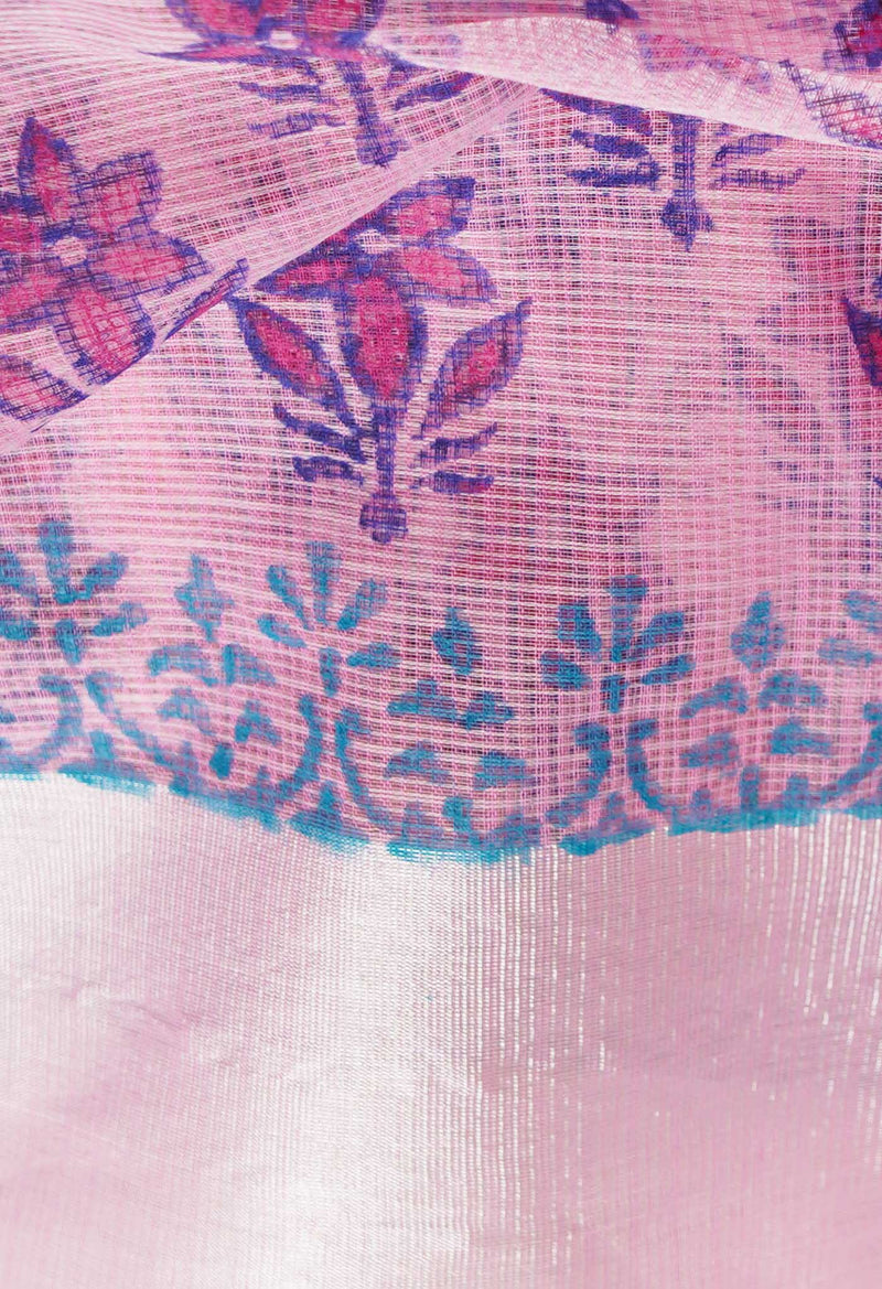 Pink Pure Kota Block Printed Cotton Saree-UNM66480