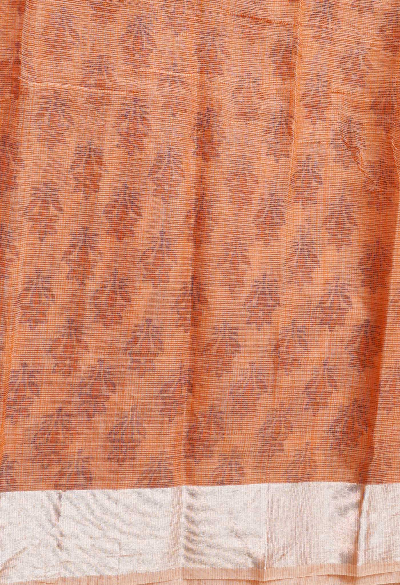 Orange Pure Kota Block Printed Cotton Saree-UNM66483
