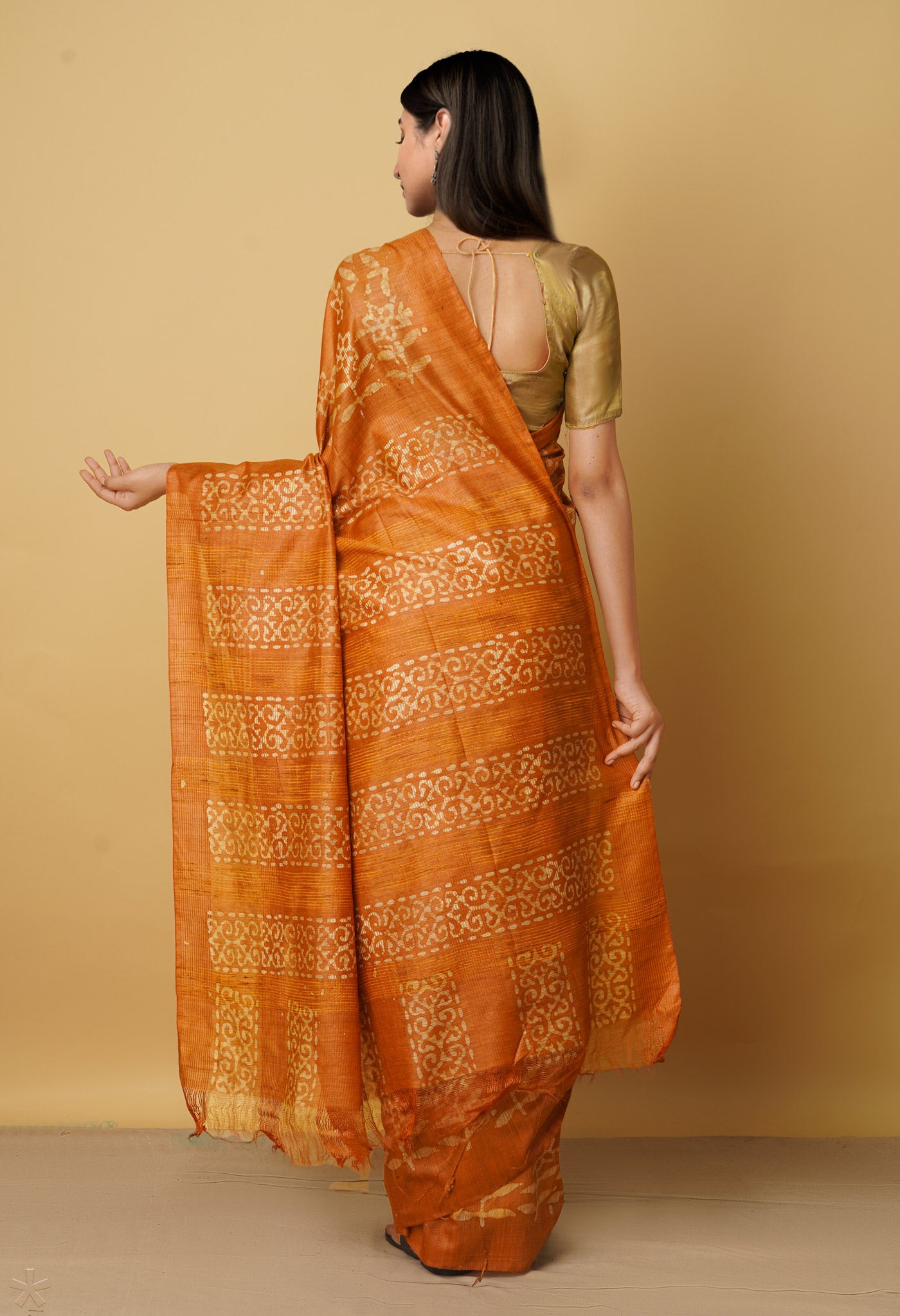 Orange Pure Batik Bhagalpuri Sico Saree-UNM66493
