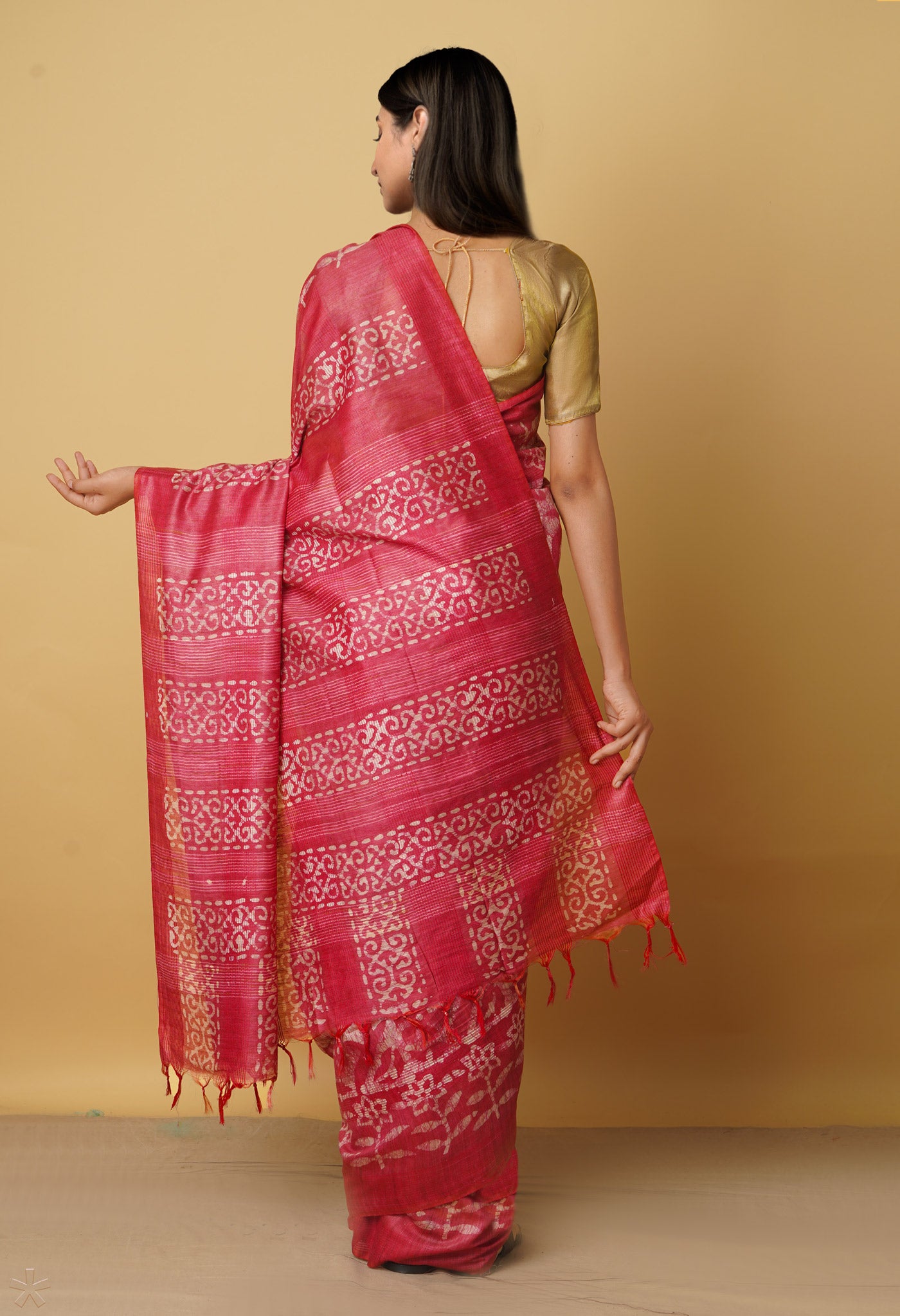 Pink Pure Batik Bhagalpuri Sico Saree-UNM66494