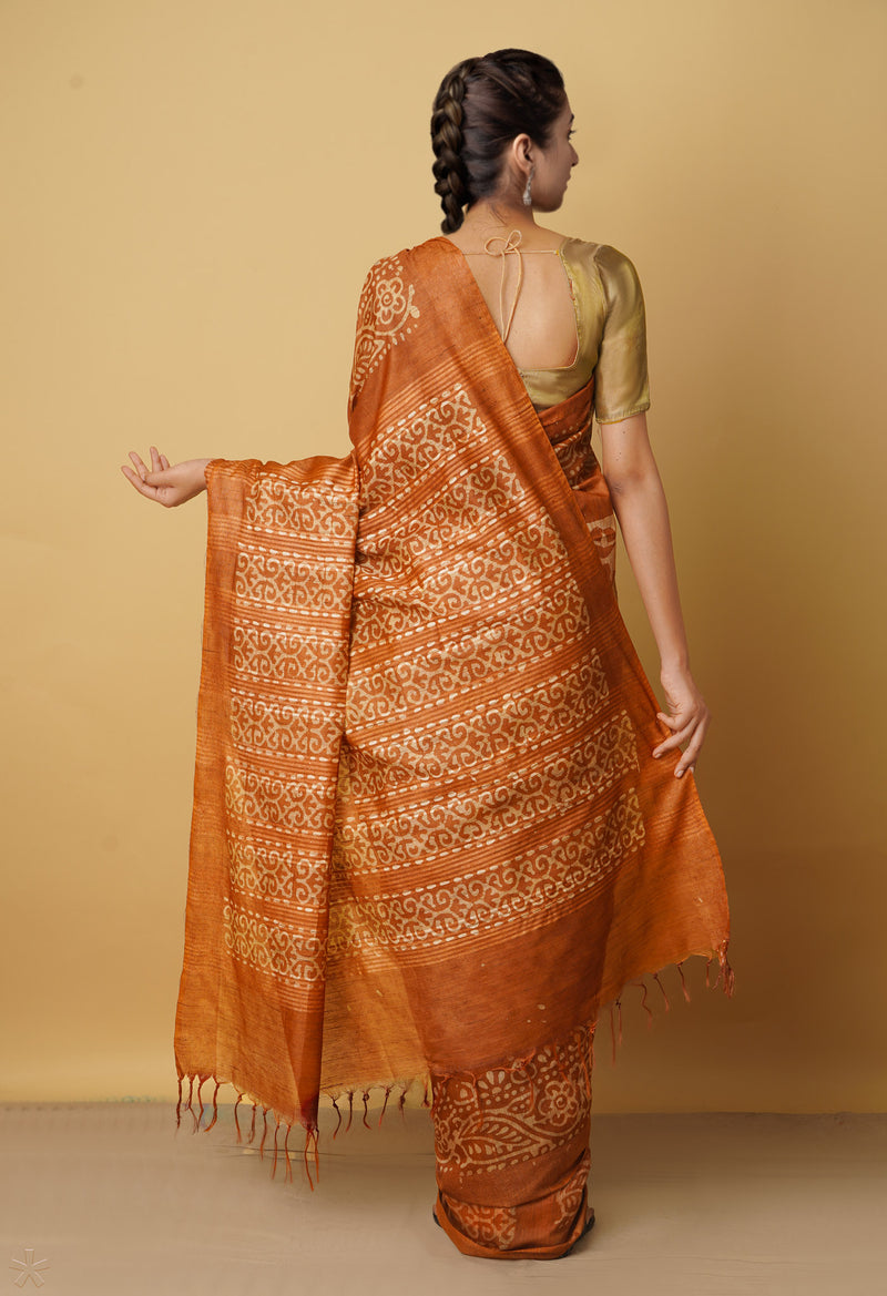 Orange Pure Batik Bhagalpuri Sico Saree-UNM66496