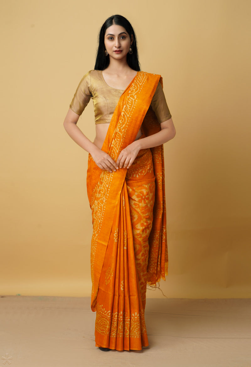 Orange Pure Batik Bhagalpuri Sico Saree-UNM66498