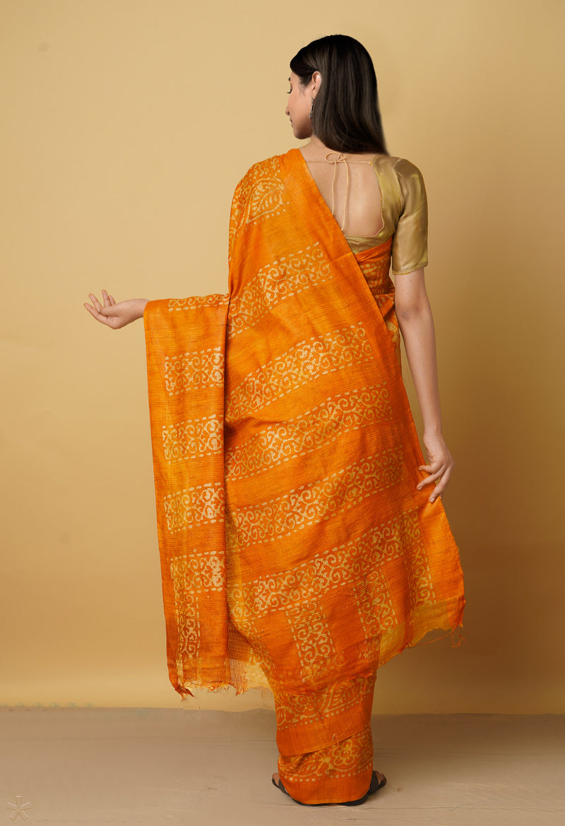 Orange Pure Batik Bhagalpuri Sico Saree-UNM66498