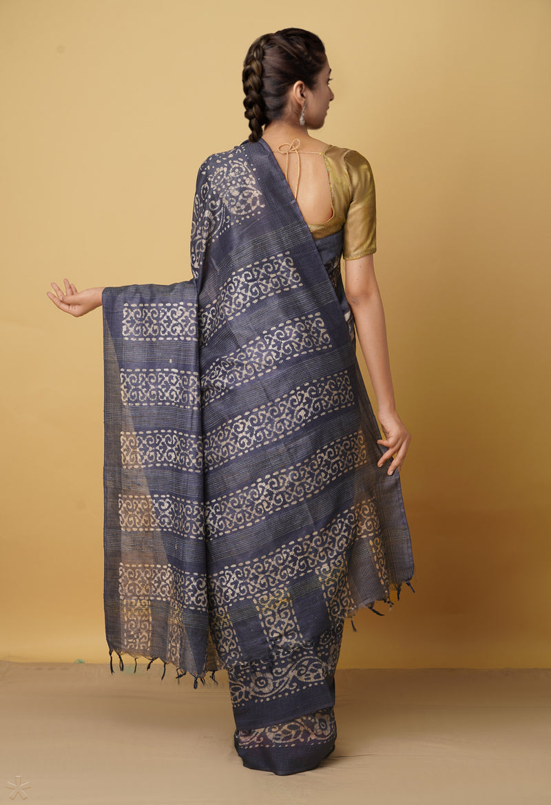 Grey Pure Batik Bhagalpuri Sico Saree-UNM66499