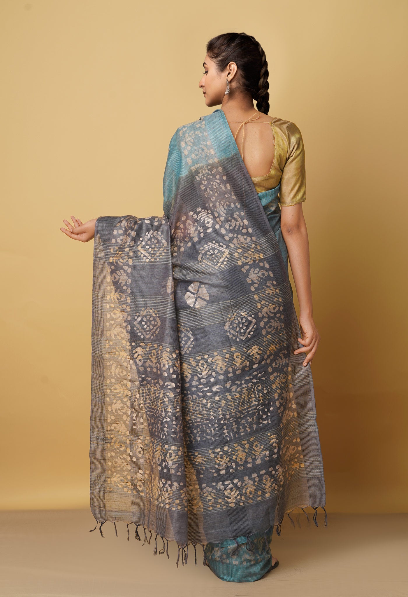 Blue-Grey Pure Batik Bhagalpuri Sico Saree-UNM66508