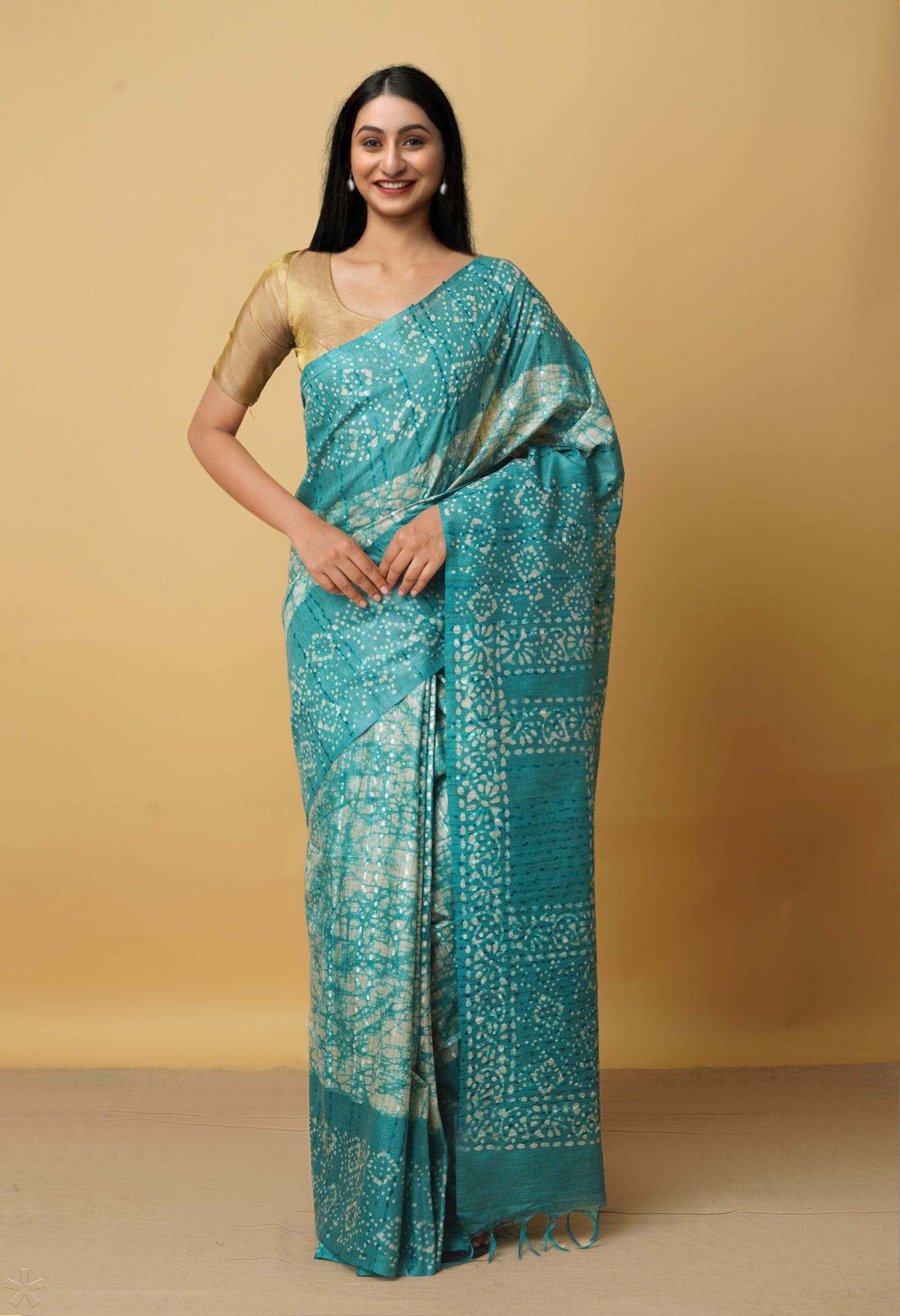 Blue Pure Batik Bhagalpuri Sico Saree-UNM66520