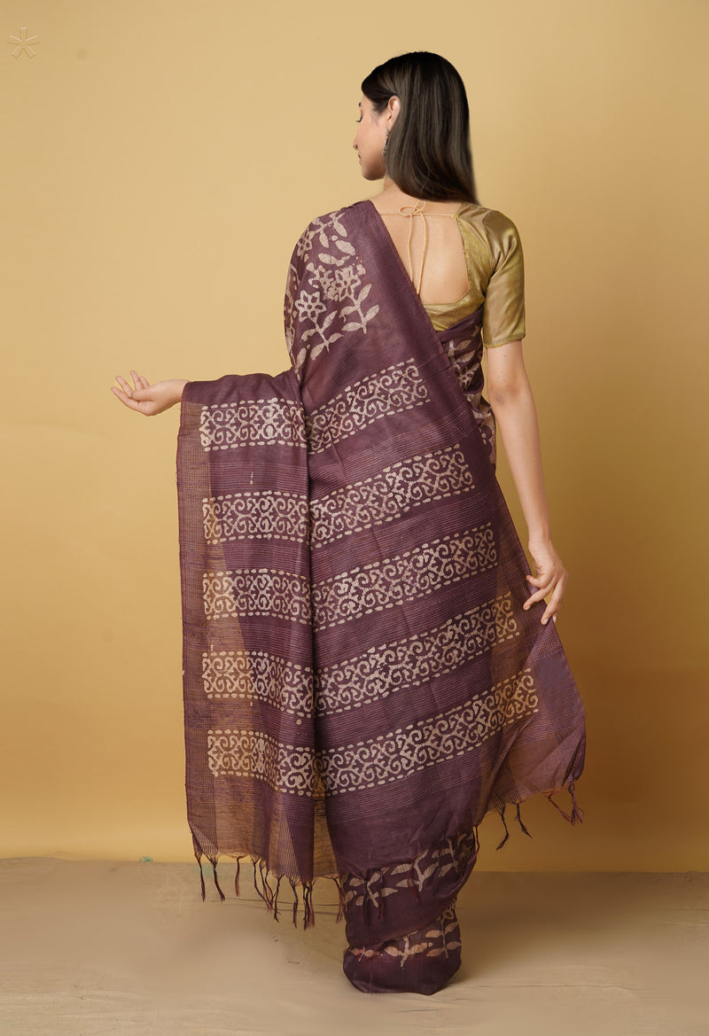 Brown Pure Batik Bhagalpuri Sico Saree-UNM66523