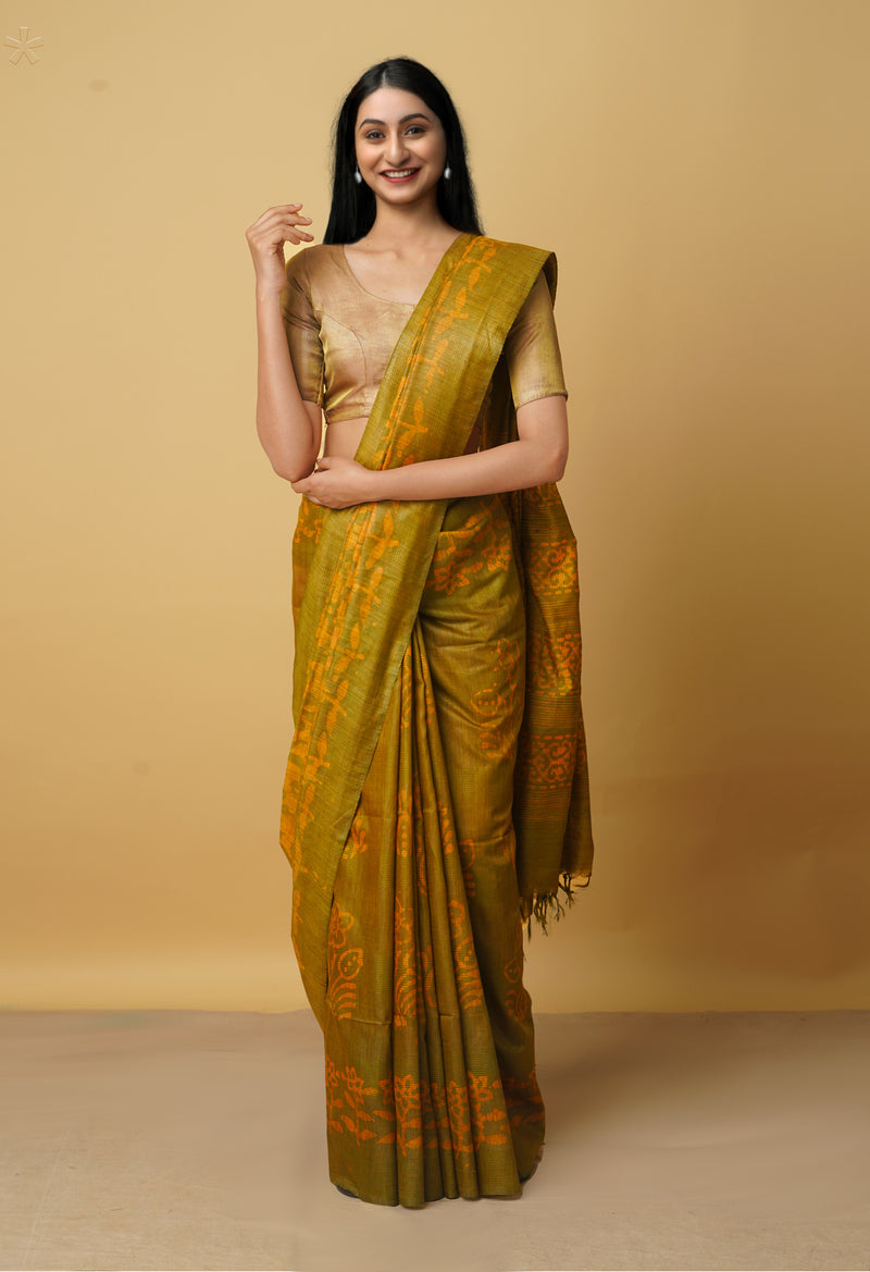 Green Pure Batik Bhagalpuri Sico Saree-UNM66525