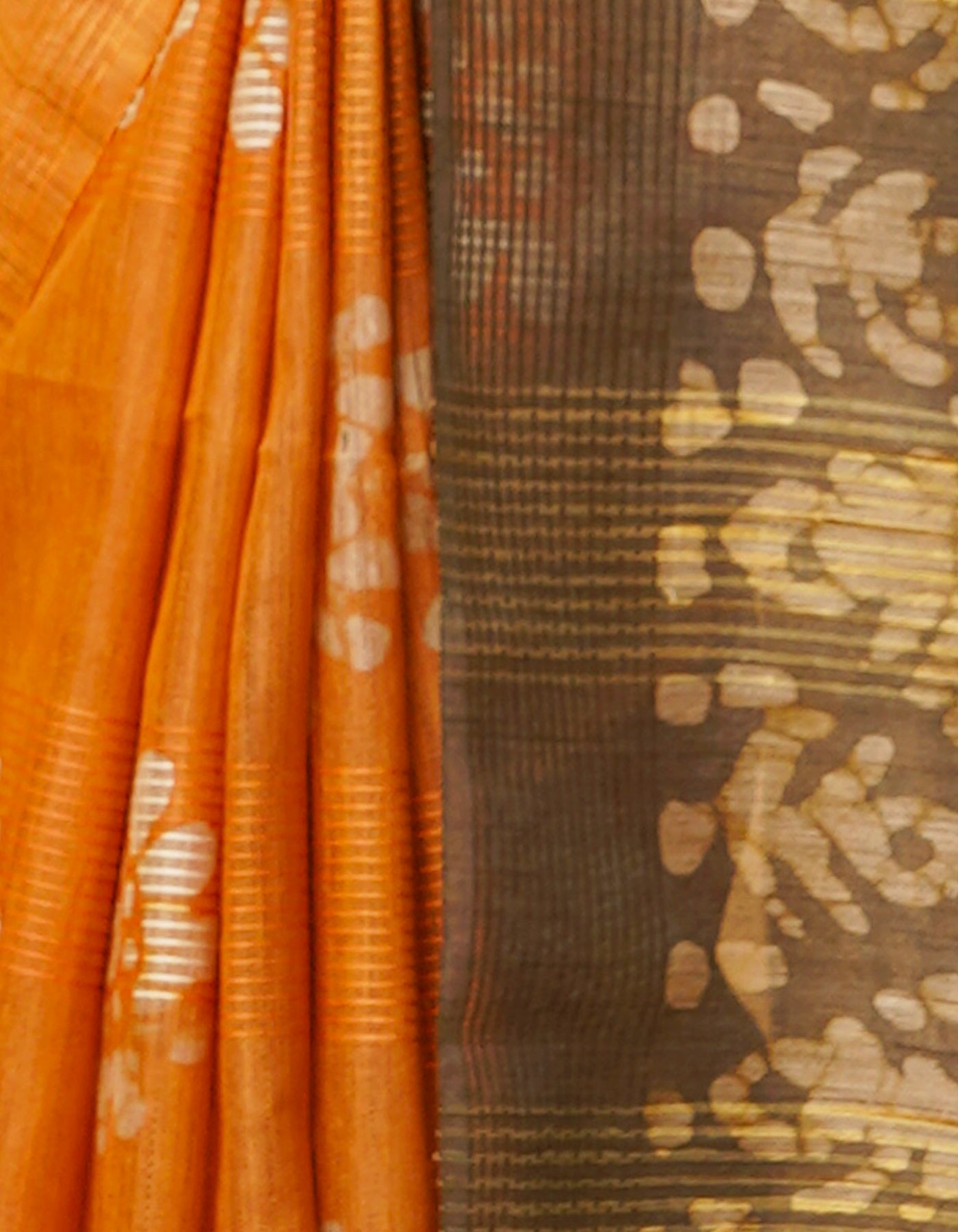 Orange-Green Pure Batik Bhagalpuri Sico Saree-UNM66526