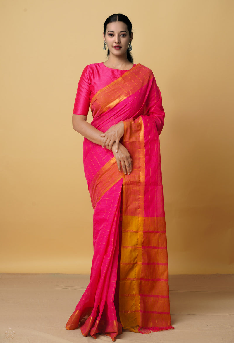 Pink Pure Mangalgiri Cotton Saree-UNM66527